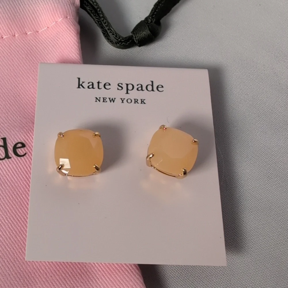 Kate Spade Gold Tone Semi Precious Stone Stud Earrings with Dust Bag